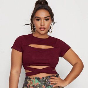 NWOT -  Plus Crisscross Front Cutout Tee